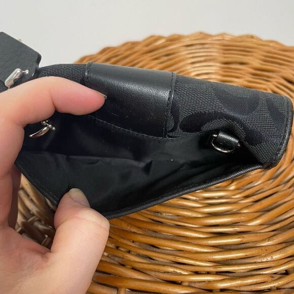 COACH Signature C Black Logo Jacquard Leather TRIFOLD Wallet Change Purse Canvas - Picture 8 of 9